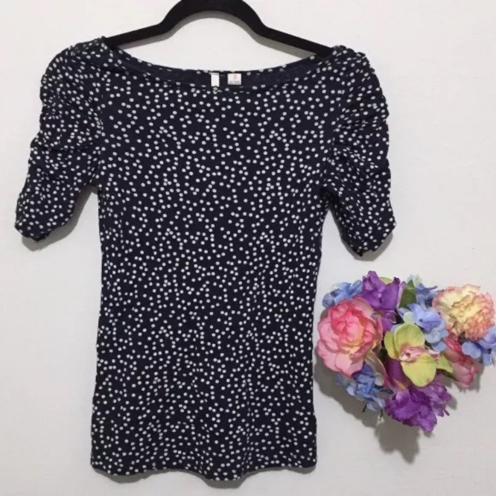 Anthropologie Little Yellow Button Polka Dot Top